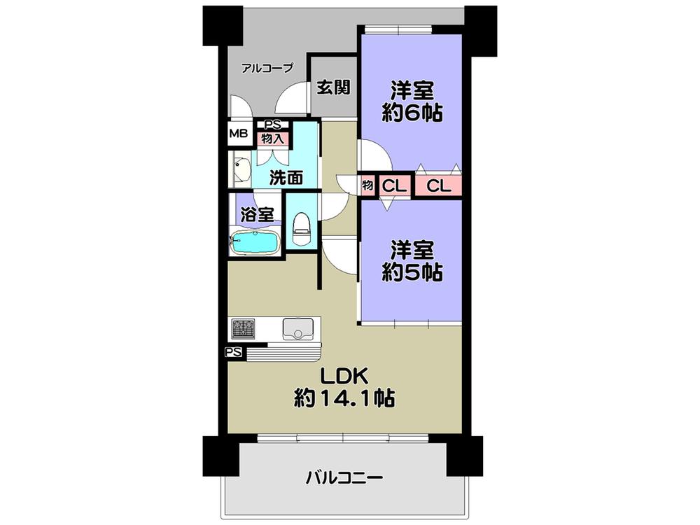 Floor plan. 2LDK, Price 28.5 million yen, Occupied area 55.76 sq m , Balcony area 11.4 sq m