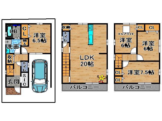 Floor plan. 28.8 million yen, 4LDK, Land area 68.78 sq m , Building area 117.85 sq m