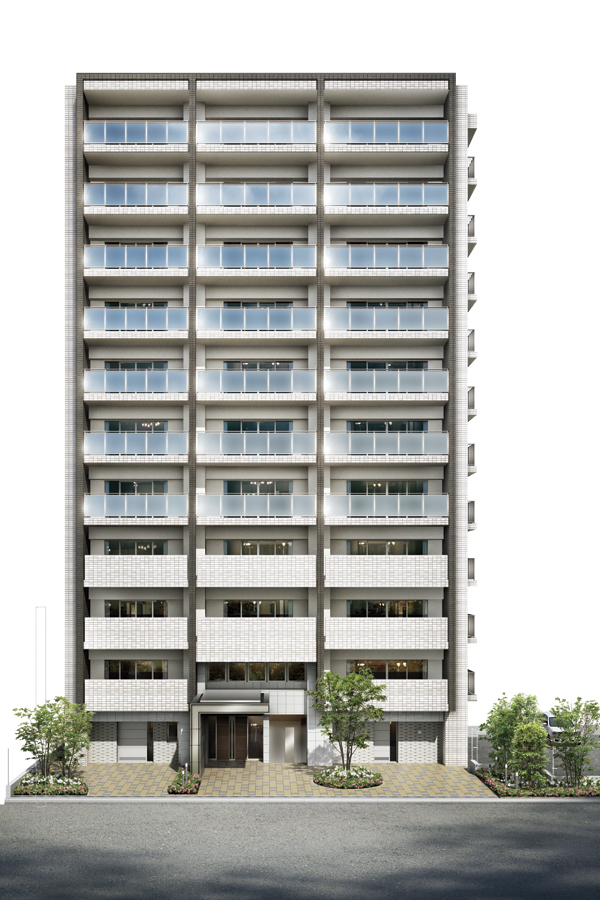 Features of the building.  [appearance] Appearance in a neat look at the symmetry taste. High-quality appearance even in simple among tones and white as an image of sophistication of the city. While constituting a stylish facade landscape in harmony with surrounding cityscape, It exudes a solid presence (Rendering)
