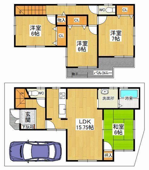 Floor plan. 33,800,000 yen, 4LDK, Land area 90.1 sq m , Building area 96.38 sq m