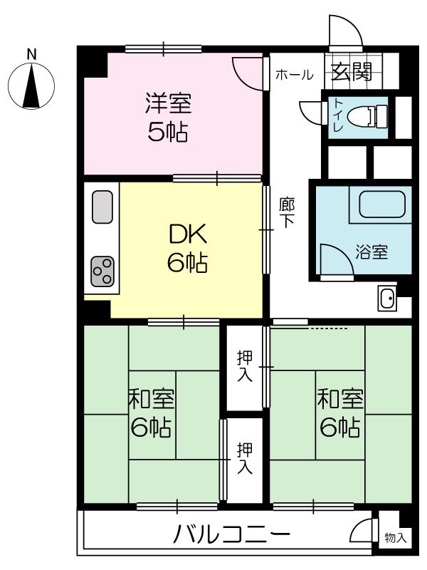 Floor plan. 3DK, Price 7.8 million yen, Occupied area 57.55 sq m , Balcony area 5.45 sq m