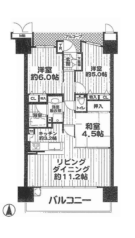 Floor plan. 3LDK, Price 25,800,000 yen, Occupied area 65.95 sq m , Balcony area 11.97 sq m