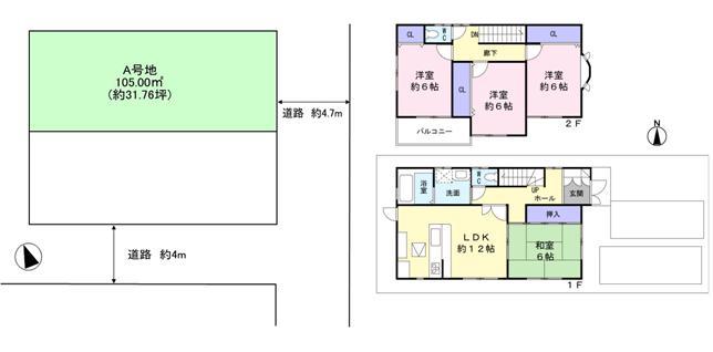 Compartment view + building plan example. Building plan example, Land price 16 million yen, Land area 105 sq m , Building price 17,590,000 yen, Building area 92.34 sq m