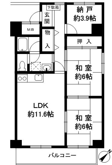 Floor plan. 2LDK + S (storeroom), Price 16.8 million yen, Occupied area 63.51 sq m , Balcony area 6.96 sq m