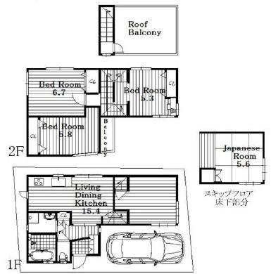 Floor plan. There is housed in Western-style 3 rooms! Rooftop roof balcony per yang good ・ View is good!