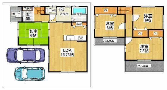 Floor plan. 33,800,000 yen, 4LDK, Land area 115.25 sq m , Building area 91.94 sq m