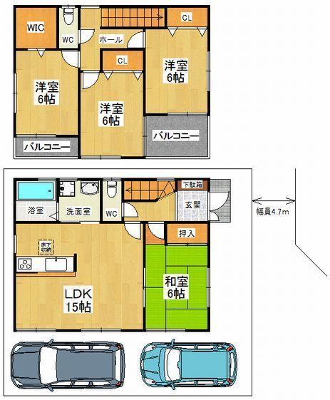 Floor plan. 34,800,000 yen, 4LDK, Land area 100 sq m , Building area 94.77 sq m