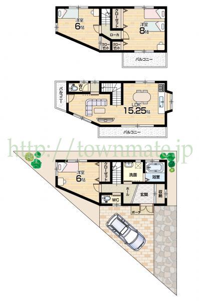 Floor plan. 24,800,000 yen, 3LDK, Land area 57.33 sq m , Building area 87.88 sq m Floor