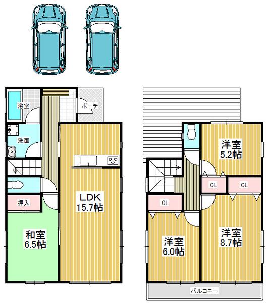 Floor plan. 28,900,000 yen, 4LDK, Land area 135.3 sq m , Building area 97.15 sq m parking space two Allowed, Residence of 4LDK