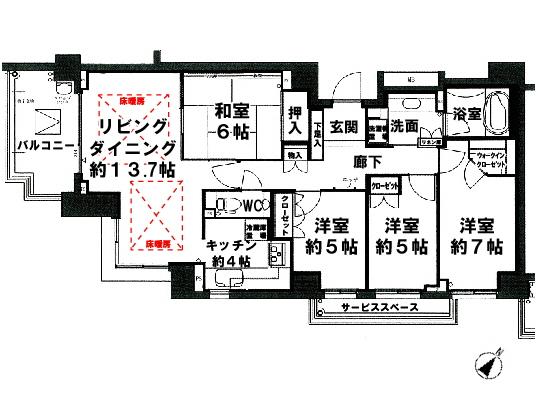 Floor plan. 4LDK, Price 55,800,000 yen, Occupied area 94.56 sq m , Balcony area 9.1 sq m