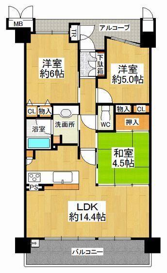 Floor plan. 3LDK, Price 25,800,000 yen, Occupied area 66.95 sq m , Balcony area 11.97 sq m