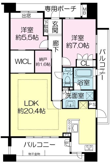 Floor plan. 2LDK + S (storeroom), Price 43,800,000 yen, Footprint 80.9 sq m , Balcony area 18.08 sq m