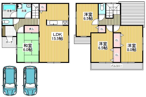 Floor plan. 30,900,000 yen, 4LDK, Land area 135.1 sq m , Building area 97.2 sq m all room 6 tatami mats or more, Spacious living space with storage space