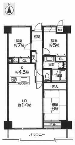 Floor plan. 3LDK, Price 14.3 million yen, Occupied area 85.12 sq m , Balcony area 10.05 sq m