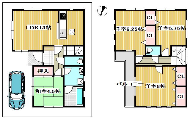 Floor plan. 24,800,000 yen, 4LDK, Land area 77.27 sq m , It's building area 88.28 sq m face-to-face counter kitchen is convenient and easy to use