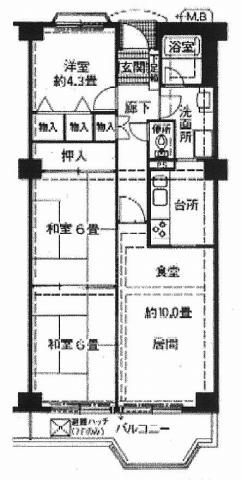 Floor plan. 3LDK, Price 14.8 million yen, Occupied area 66.17 sq m , Balcony area 7.48 sq m