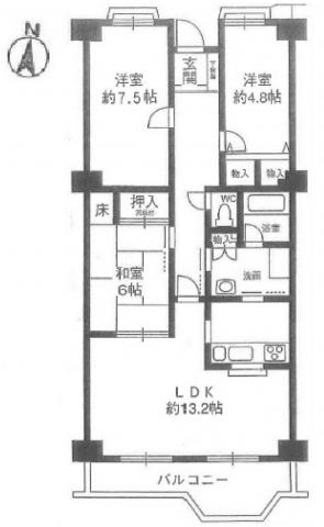 Floor plan. 3LDK, Price 17,900,000 yen, Occupied area 77.87 sq m , Good day per balcony area 7.9 sq m south-facing!
