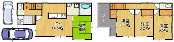 Floor plan. 29,800,000 yen, 4LDK, Land area 98.41 sq m , Building area 92.34 sq m all room 6 tatami mats or more, Residence of the Japanese-style room was also combines 4LDK
