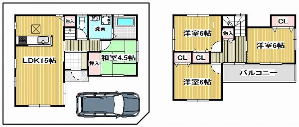 Floor plan. (A No. land), Price 29,900,000 yen, 4LDK, Land area 88.95 sq m , Building area 88.29 sq m