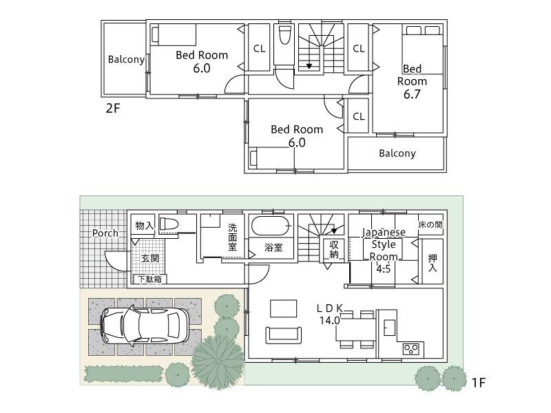 Other building plan example. Building plan example (No. 2 locations) reference building price 17 million yen, Reference building area 96.42 sq m