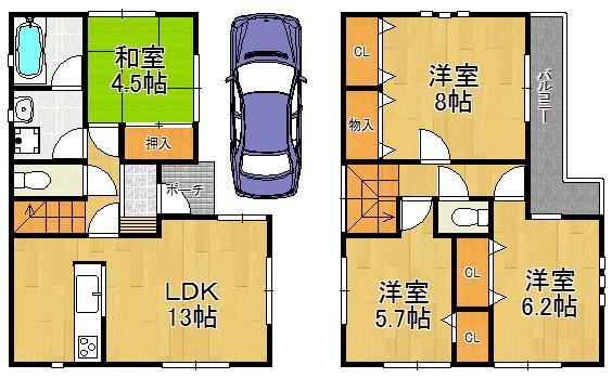 Floor plan. 24,800,000 yen, 3LDK, Land area 77.27 sq m , Spacious living space in the building area 88.28 sq m total living room with storage space