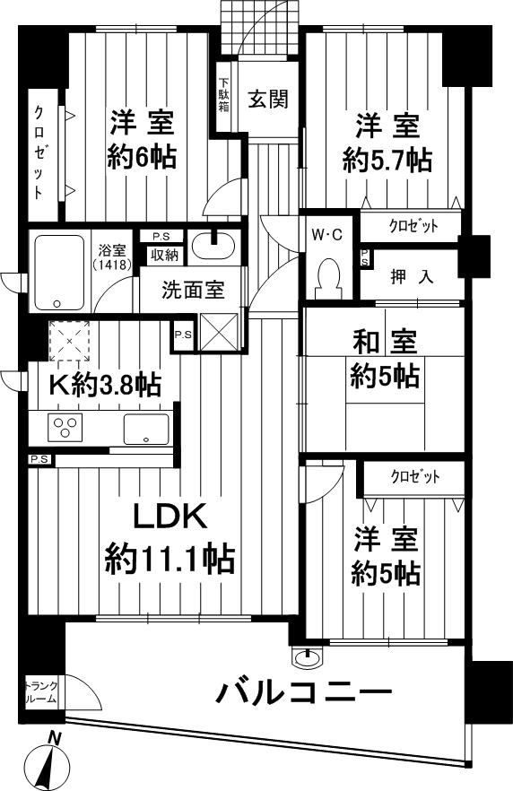 Floor plan. 4LDK, Price 29,800,000 yen, Occupied area 80.07 sq m , Balcony area 15.13 sq m