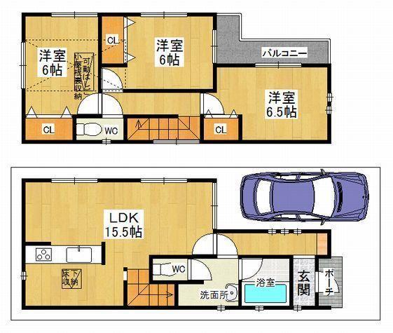 Floor plan. 28.8 million yen, 3LDK, Land area 84.35 sq m , Building area 81 sq m