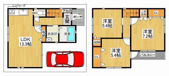 Floor plan. 28.8 million yen, 3LDK, Land area 70.31 sq m , Building area 79 sq m