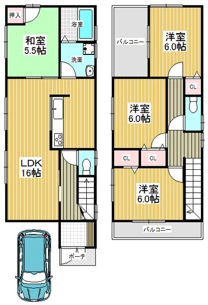 Floor plan. 35,300,000 yen, 4LDK, Land area 94.27 sq m , Plenty of light from the building area 93.15 sq m 2 sided balcony ☆