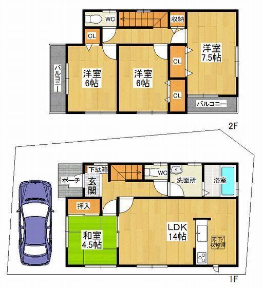 Floor plan. 26,800,000 yen, 4LDK, Land area 87.55 sq m , Building area 93.56 sq m