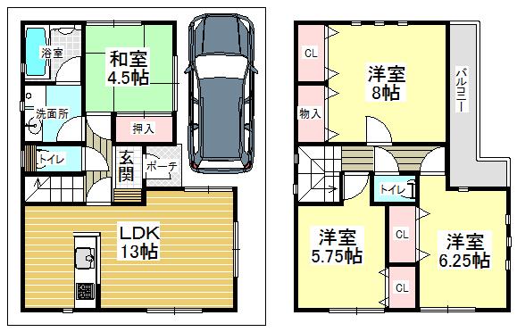 Floor plan. 24,800,000 yen, 4LDK, Land area 77.27 sq m , Building area 88.28 sq m
