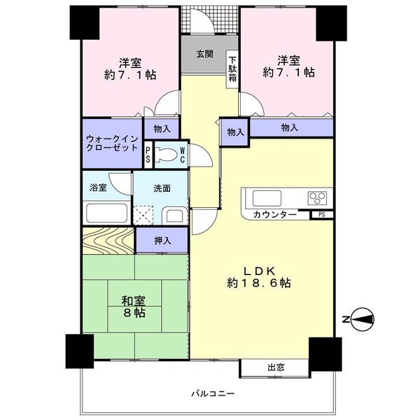 Floor plan. 3LDK, Price 16.3 million yen, Occupied area 96.01 sq m , Balcony area 13.23 sq m