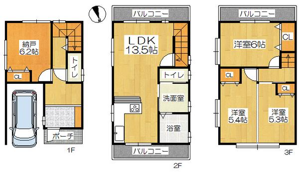 Floor plan. 26,400,000 yen, 4LDK, Land area 61.07 sq m , Building area 114.01 sq m