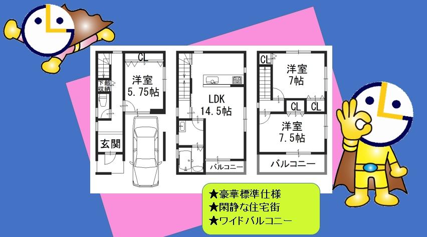 Floor plan. 22,800,000 yen, 3LDK, Land area 58.96 sq m , Building area 98.41 sq m luxurious standard specification