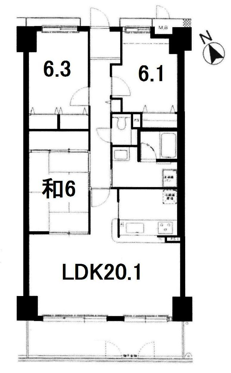 Floor plan. 3LDK, Price 17.2 million yen, Occupied area 85.59 sq m , Balcony area 10.11 sq m top floor! 3LDK!