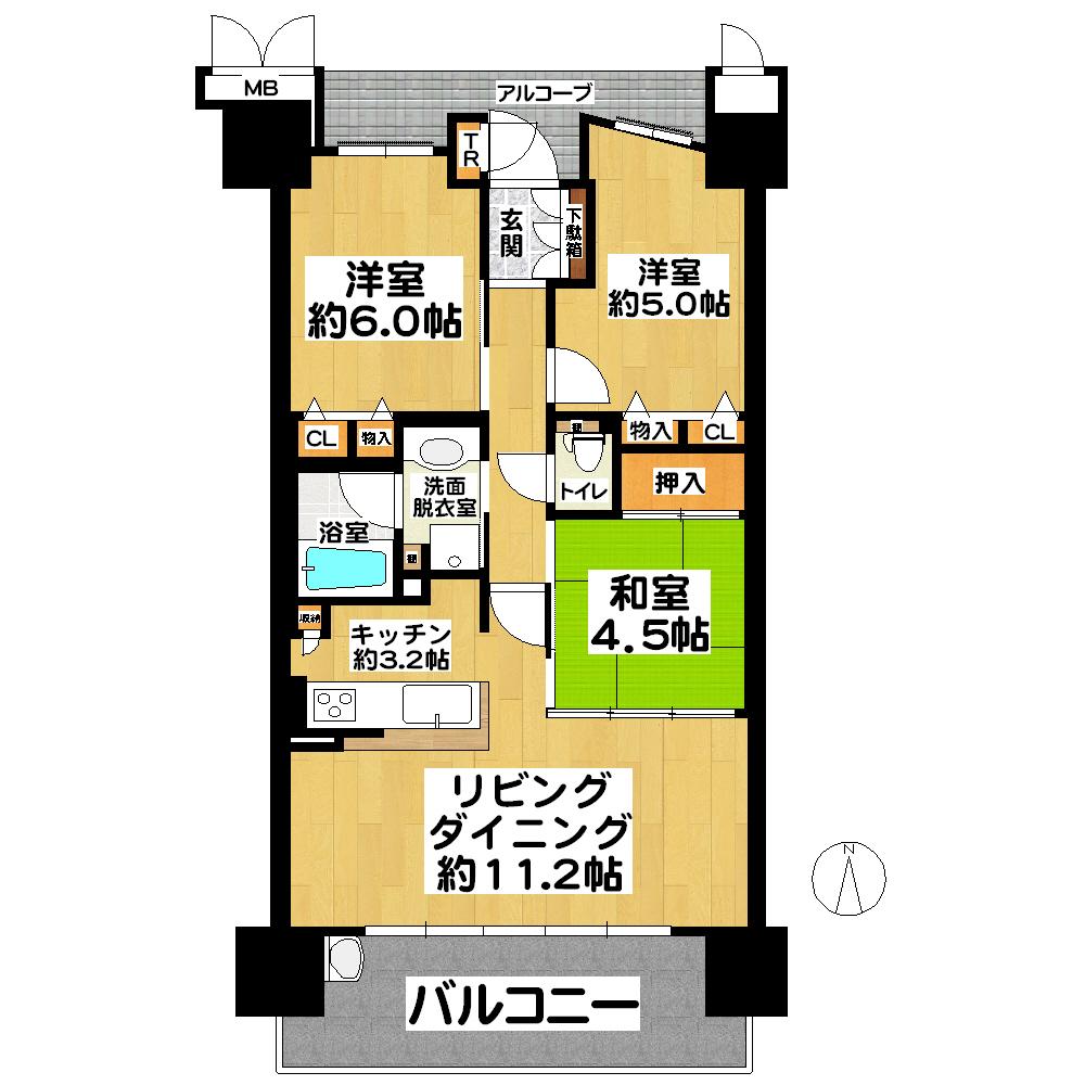 Floor plan. 3LDK, Price 25,800,000 yen, Occupied area 65.95 sq m , Balcony area 11.97 sq m