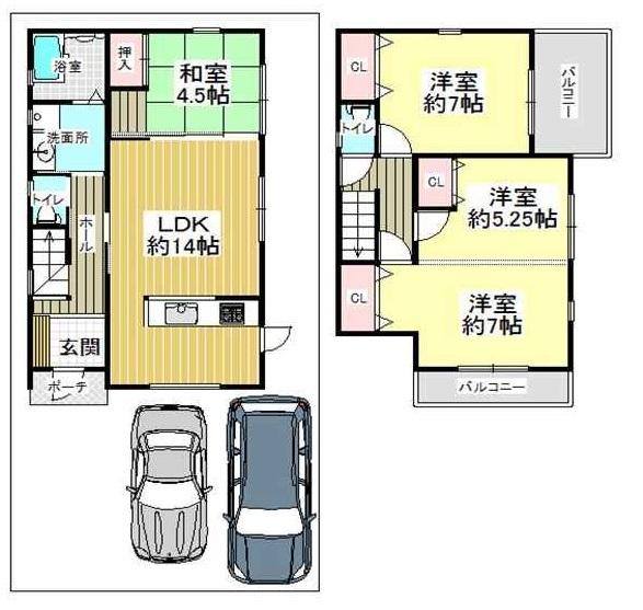 Compartment view + building plan example. Building plan example, Land price 15.7 million yen, Land area 110.87 sq m , Building price 18.2 million yen, It is a building area of ​​89.1 sq m free design! 