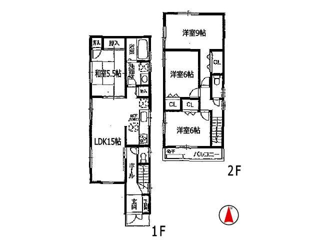 Floor plan. 35,800,000 yen, 4LDK, Land area 92.81 sq m , Building area 97.2 sq m Takatsuki Fujinosato Subdivision Building 2 Floor plan