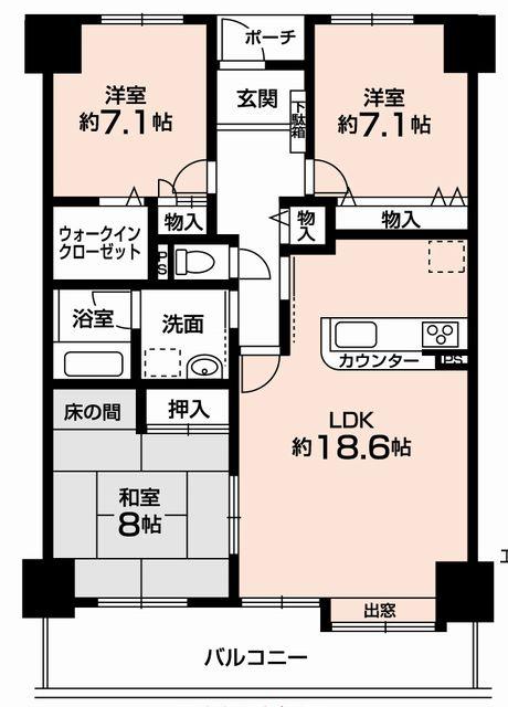 Floor plan. 3LDK, Price 16.3 million yen, Occupied area 96.01 sq m , Balcony area 13.23 sq m