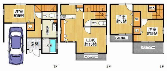 Floor plan. 25,800,000 yen, 3LDK, Land area 57.33 sq m , Building area 88.7 sq m