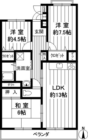 Floor plan. 3LDK, Price 15.8 million yen, Occupied area 72.77 sq m , Balcony area 7.35 sq m