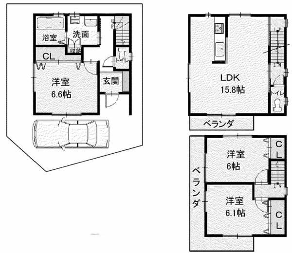 Floor plan. 24,800,000 yen, 3LDK, Land area 65.64 sq m , Building area 87.21 sq m