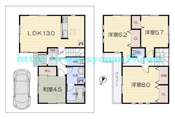 Floor plan. 24,800,000 yen, 4LDK, Land area 77.27 sq m , Building area 88.28 sq m floor plan