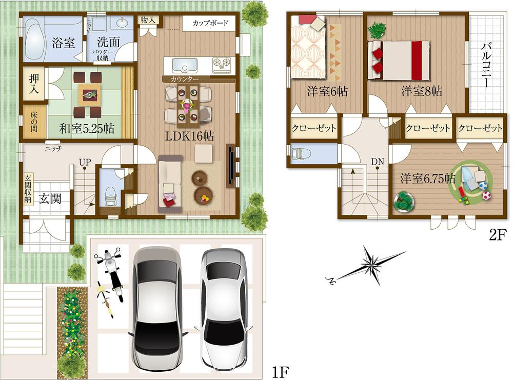 Floor plan. (Model house), Price 33,800,000 yen, 4LDK, Land area 124.65 sq m , Building area 104.33 sq m
