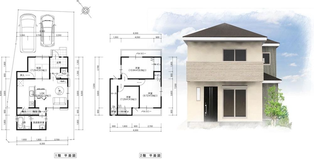 Building plan example (floor plan). Building plan example (A No. land) 4LDK, Land price 20,987,000 yen, Land area 123.81 sq m , Building price 12,874,000 yen, Building area 87.49 sq m