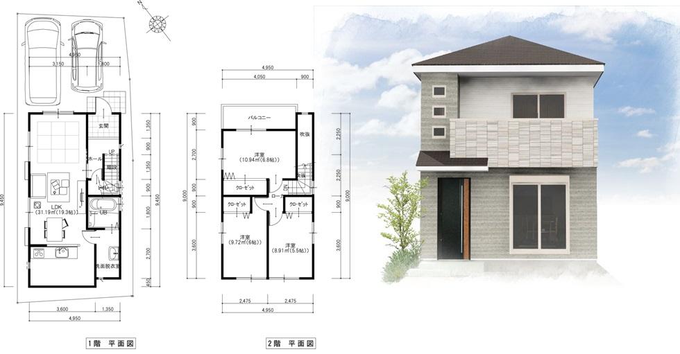 Building plan example (floor plan). Building plan example (B No. land) 3LDK, Land price 16,287,000 yen, Land area 95.9 sq m , Building price 12,786,000 yen, Building area 86.99 sq m