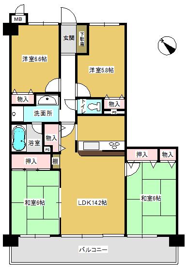 Floor plan. 4LDK, Price 13 million yen, Occupied area 87.21 sq m , Balcony area 13.95 sq m