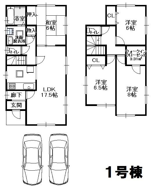 Floor plan. (1 Building), Price 31,800,000 yen, 4LDK, Land area 196.98 sq m , Building area 105.98 sq m