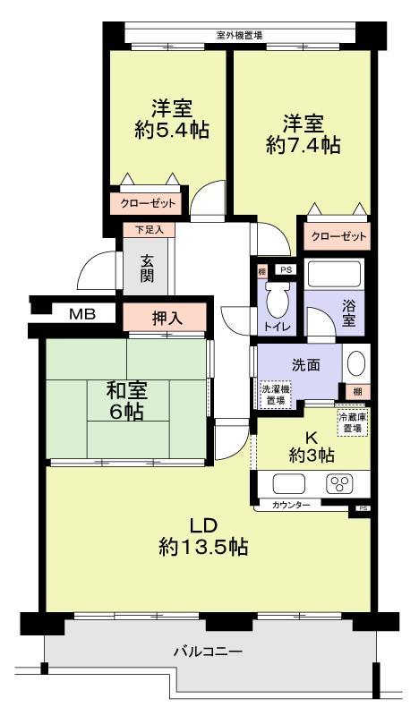 Floor plan. 3LDK, Price 16,900,000 yen, Occupied area 77.92 sq m , Balcony area 11.29 sq m