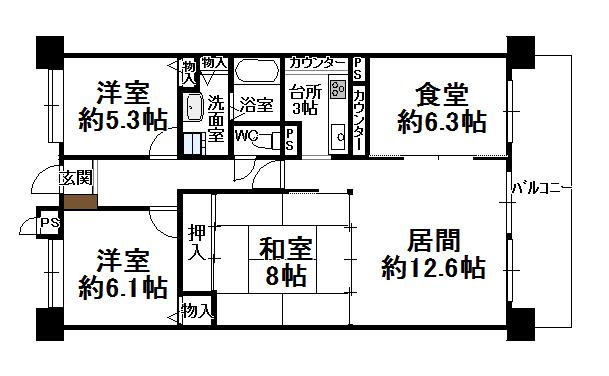 Floor plan. 3LDK, Price 13,900,000 yen, Occupied area 86.67 sq m , Balcony area 14.9 sq m